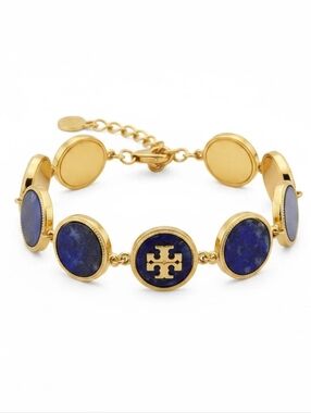 Tory Burch Kira "Double T" Logo Bracelet With Blue Lapis